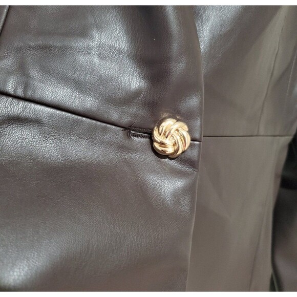 ELIE TAHARI V-Neck Faux Leather SingleButton Jacket Chocolate Brown Size 4NWT - Picture 5 of 7